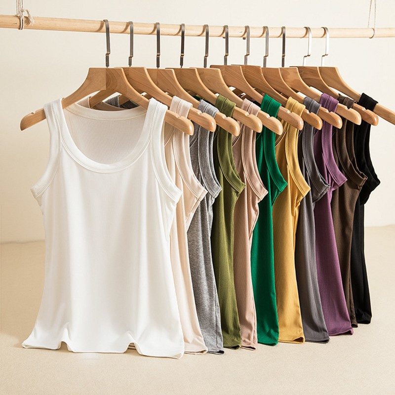 Tank Top Ribbed - 女性用ノースリーブTシャツ,シンプルなカジュアルストリートウェア,ラウンドカラー