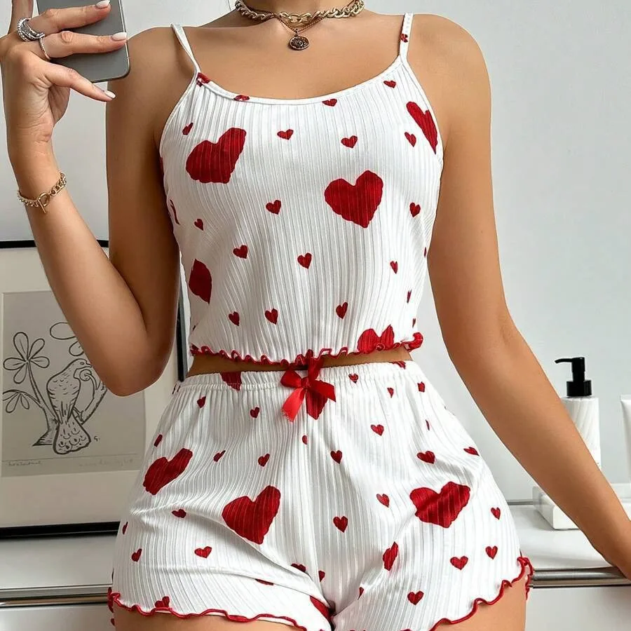 Suspender Tank Top - レディース パジャマ セット 寝巻き 2点 ショート