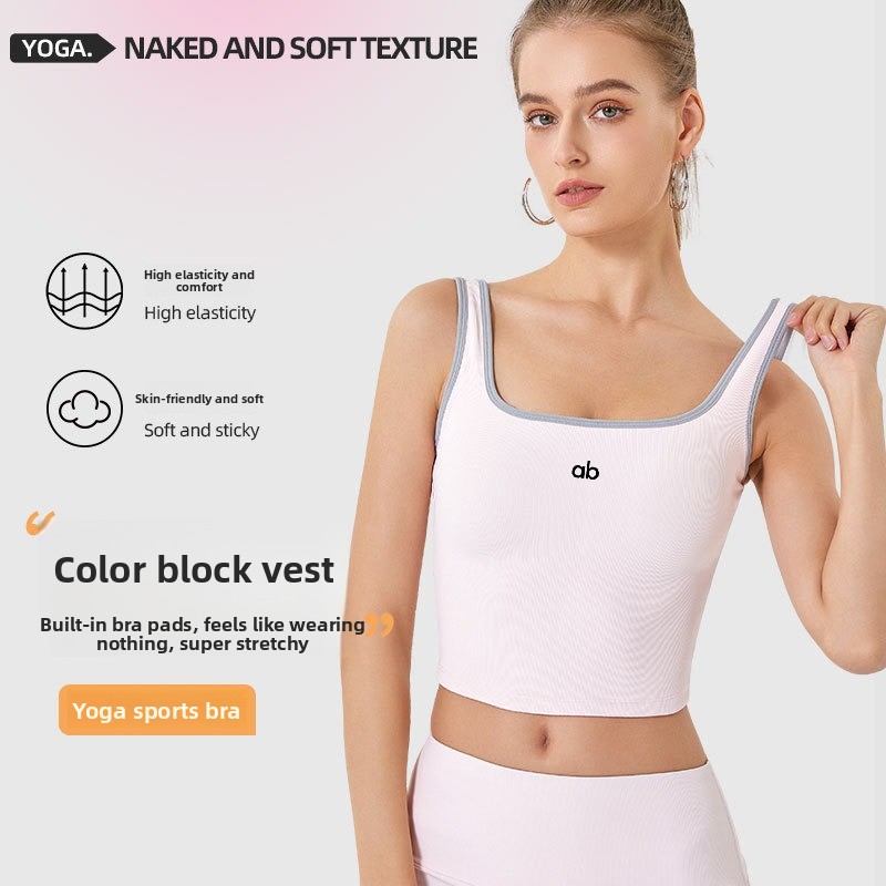 Tank Top Ribbed - 女性用サマーリブヨガタンクトップ、内蔵パッド付きストラップ、耐衝撃性プッシュアップスポーツブラ、ジム、ピラティス、ワークアウト、アクティブウェア用