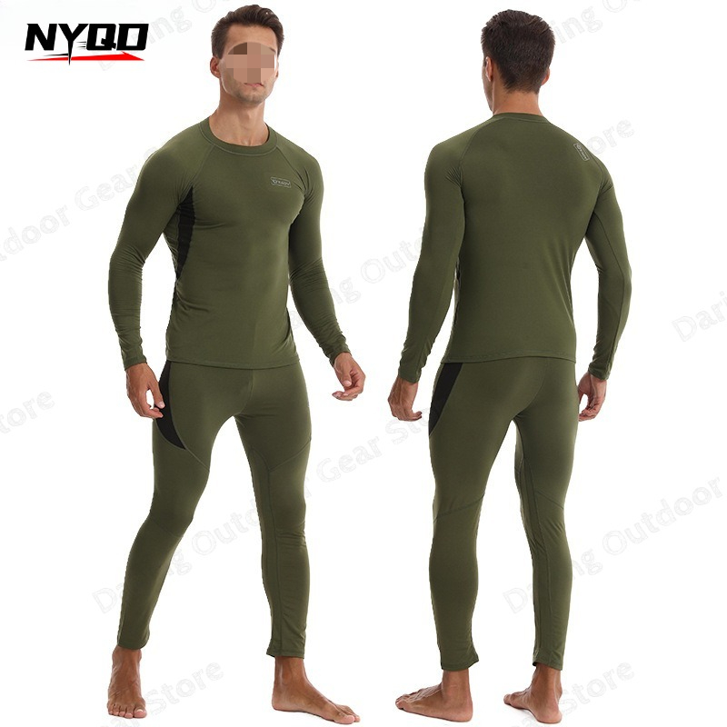 Base Layer Top - メンズフリース裏地サーマルベースレイヤーセット 速乾性 通気性 トップ＆パンツセット ハイキング スキー