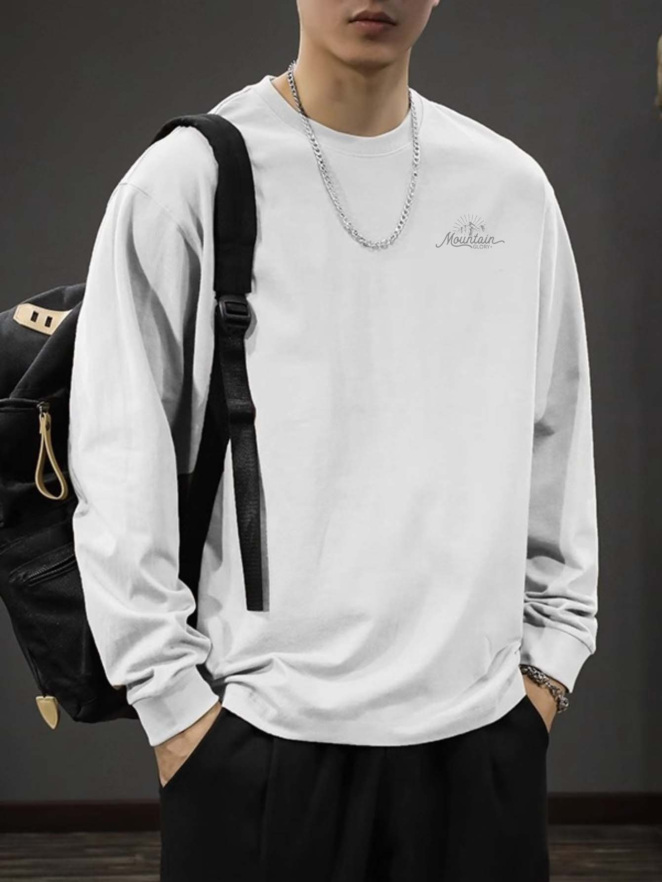 100%コットン メンズ クルーネック 長袖Tシャツ ルーズ - Undershirt Crew Neck のレビューと価格