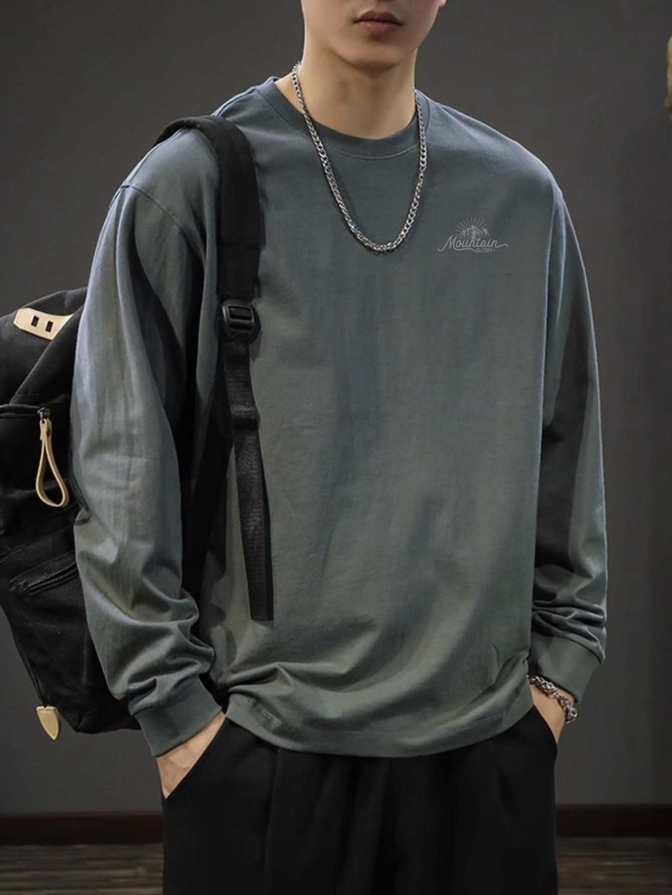 100%コットン メンズ クルーネック 長袖Tシャツ ルーズ - Undershirt Crew Neck のレビューと価格