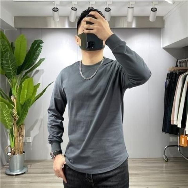 メンズ秋物ヘビーウェイト純綿プルオーバーTシャツ、カーブヘム - Undershirt Crew Neck のレビューと価格