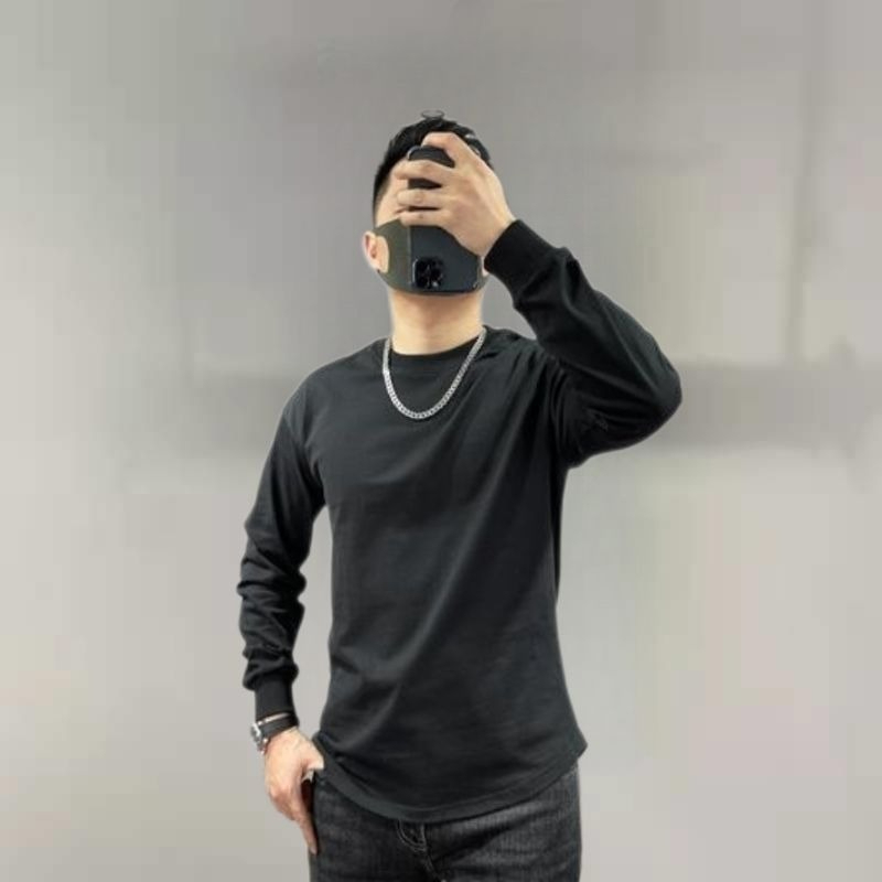 メンズ秋物ヘビーウェイト純綿プルオーバーTシャツ、カーブヘム - Undershirt Crew Neck のレビューと価格