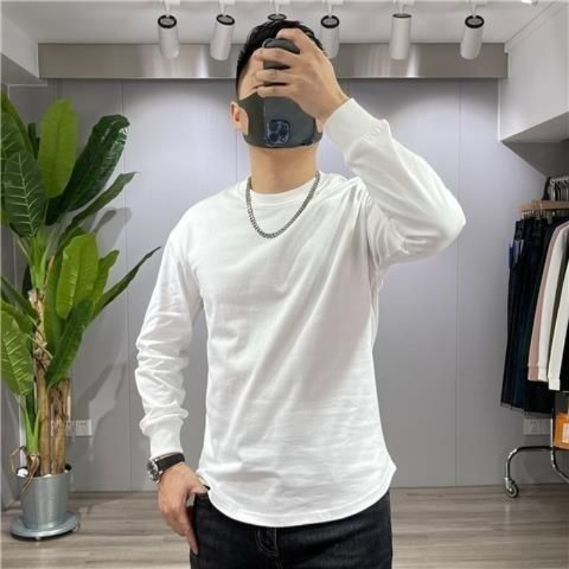 メンズ秋物ヘビーウェイト純綿プルオーバーTシャツ、カーブヘム - Undershirt Crew Neck のレビューと価格
