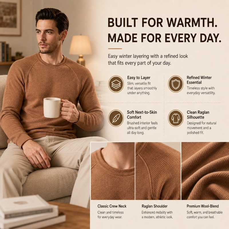 メンズフリース裏地付きウールクルーネック長袖アンダーシャツラ - Undershirt Crew Neck のレビューと価格