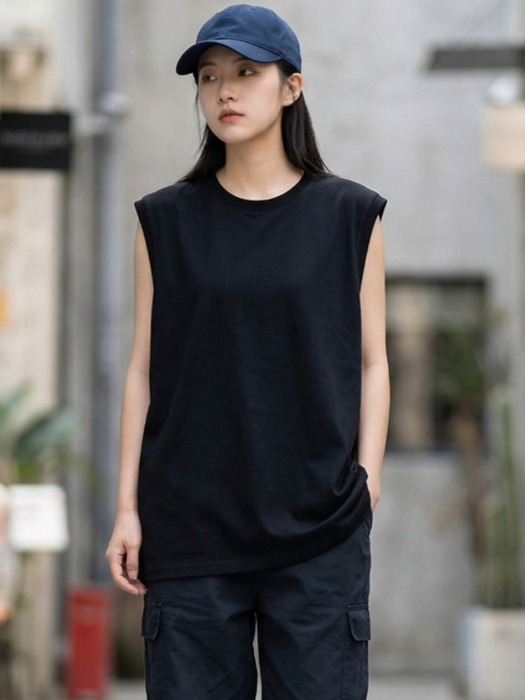 2026年夏 コットン Oネック ノースリーブベスト 無地  - Tank Top Ribbed のレビューと価格