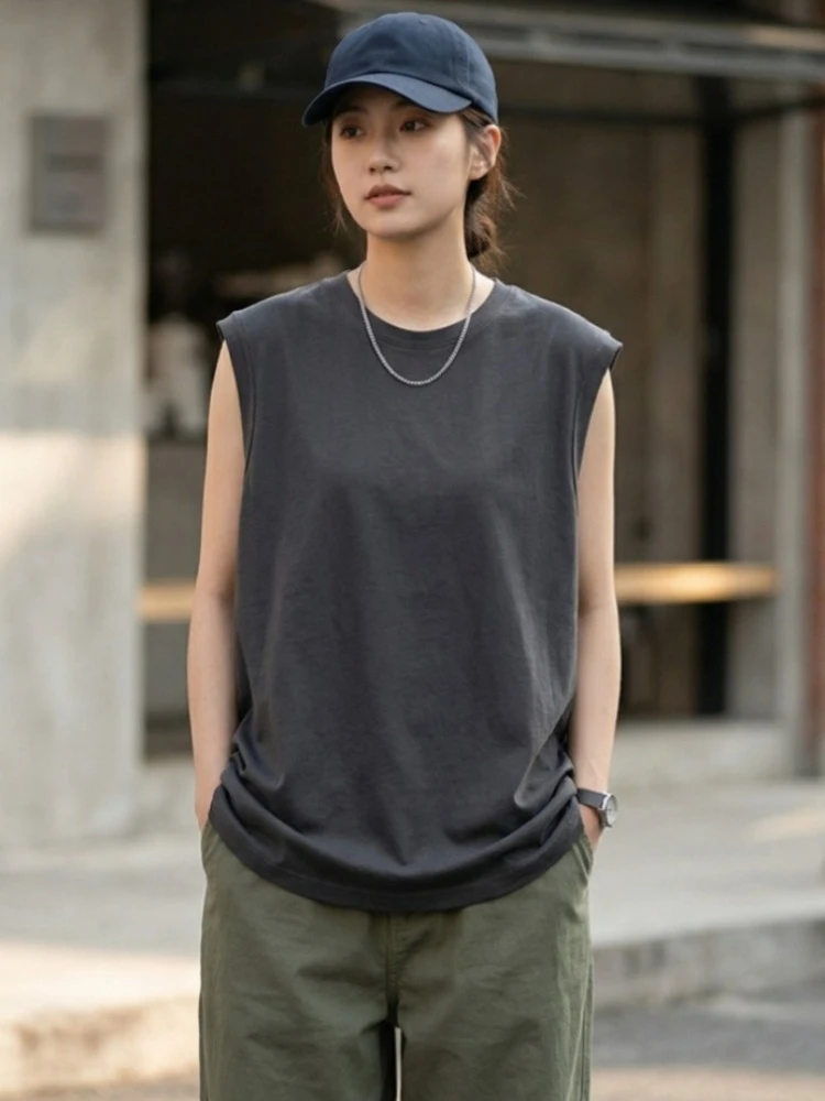 2026年夏 コットン Oネック ノースリーブベスト 無地  - Tank Top Ribbed のレビューと価格