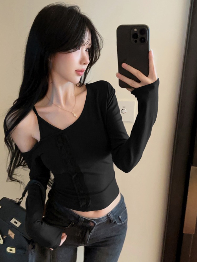 女性のレースアンダーシャツノースリーブ長袖Tシャツ秋冬純粋な - Base Layer Top のレビューと価格