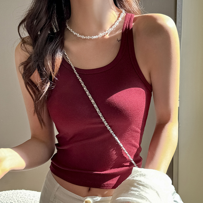 ベーシックリブニットタンクトップ女性夏ソリッドカラー弾性ノー - Tank Top Ribbed のレビューと価格
