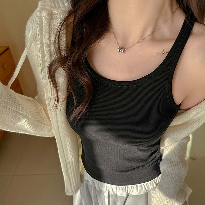 ベーシックリブニットタンクトップ女性夏ソリッドカラー弾性ノー - Tank Top Ribbed のレビューと価格
