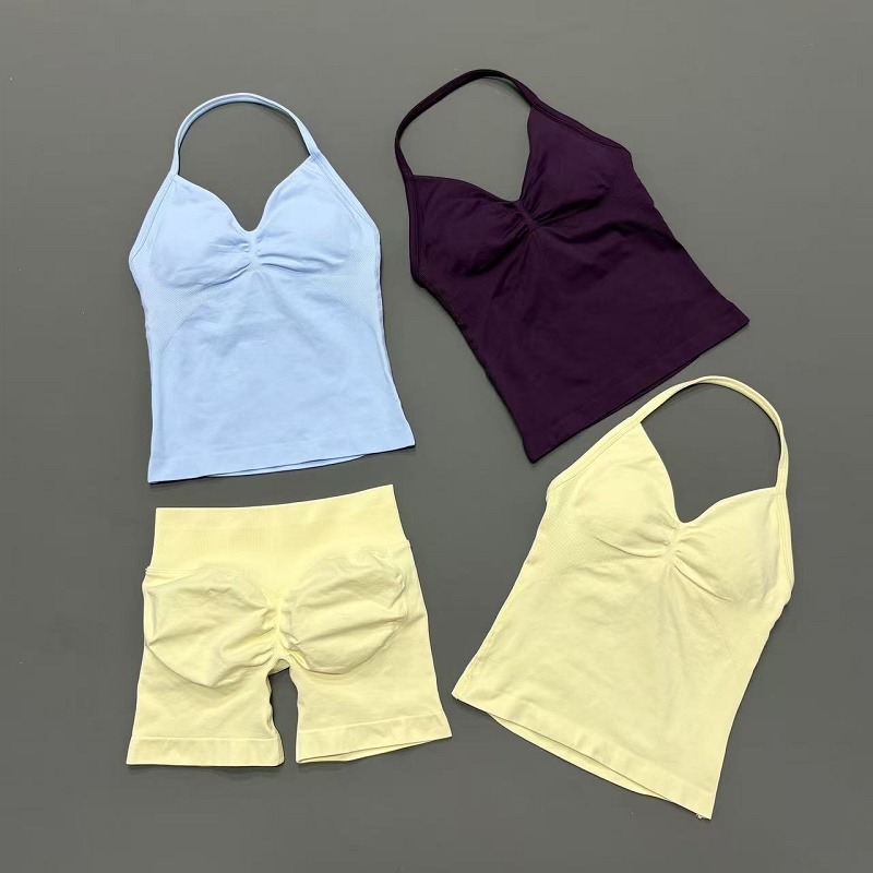 2 個女性ワークアウトセットシームレス高ストレッチショーツホ - Suspender Tank Top のレビューと価格