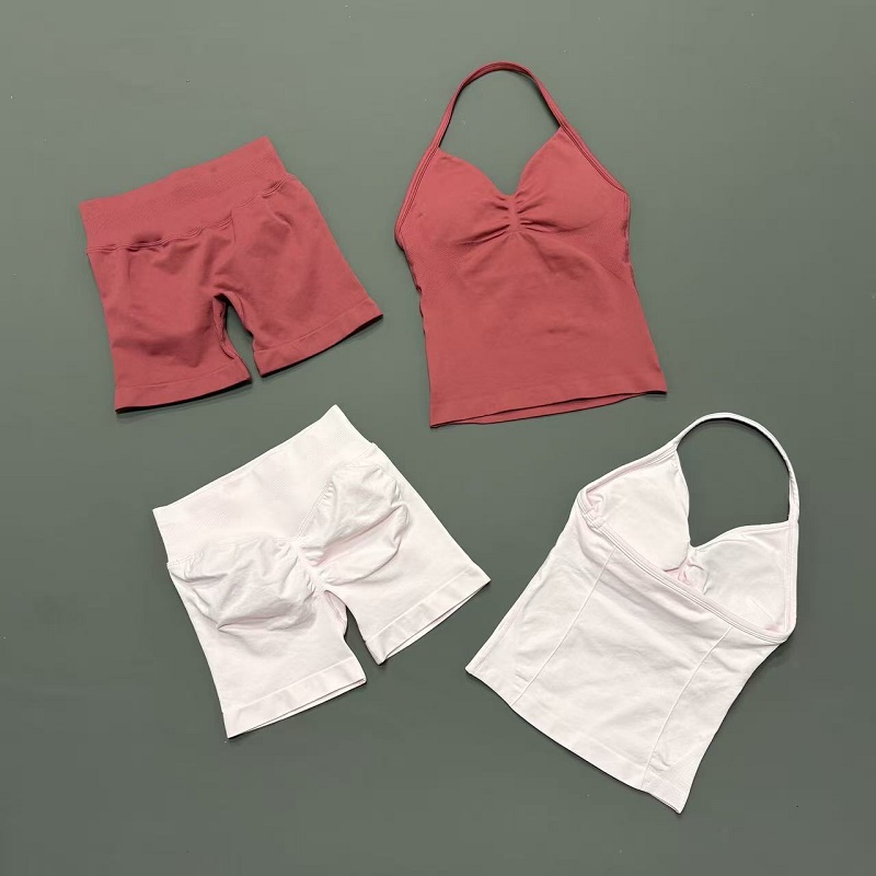 2 個女性ワークアウトセットシームレス高ストレッチショーツホ - Suspender Tank Top のレビューと価格
