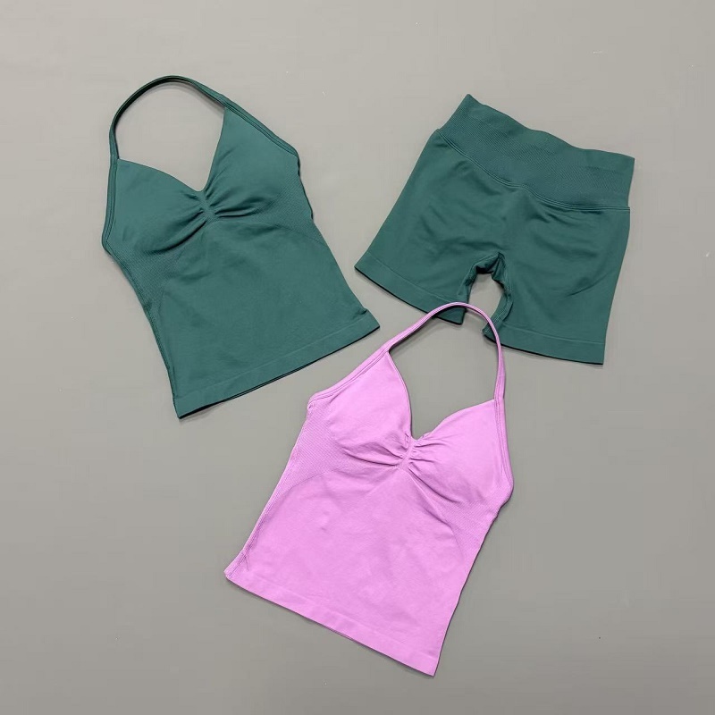 2 個女性ワークアウトセットシームレス高ストレッチショーツホ - Suspender Tank Top のレビューと価格