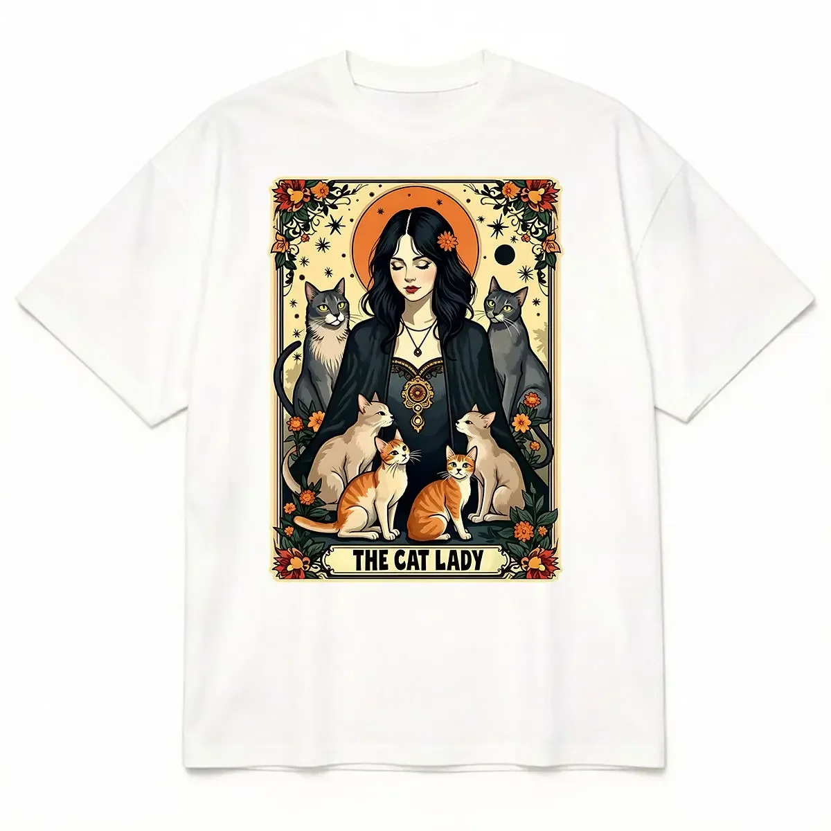 ユニセックス「猫好きの女性」タロットカード柄Tシャツ。女性向 - Undershirt Crew Neck のレビューと価格