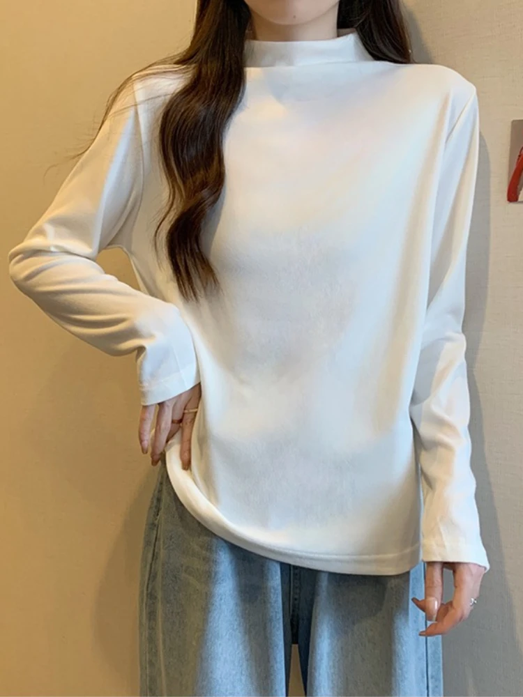 暖かいベースレイヤートップス女性のベルベットニットタートルネ - Base Layer Top のレビューと価格