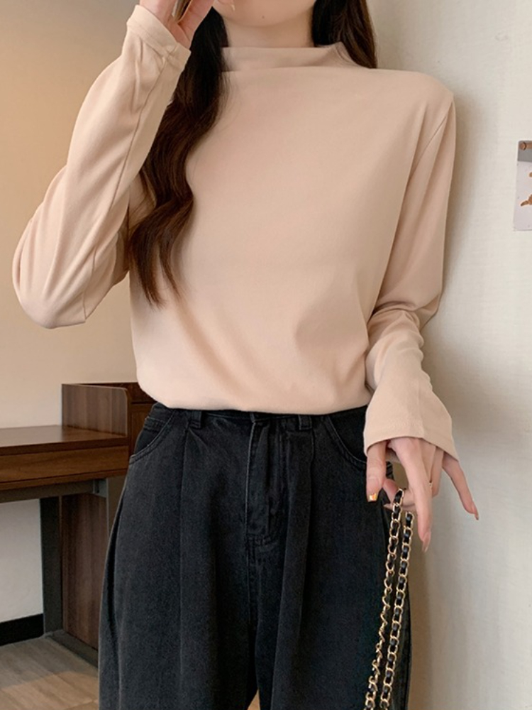 暖かいベースレイヤートップス女性のベルベットニットタートルネ - Base Layer Top のレビューと価格