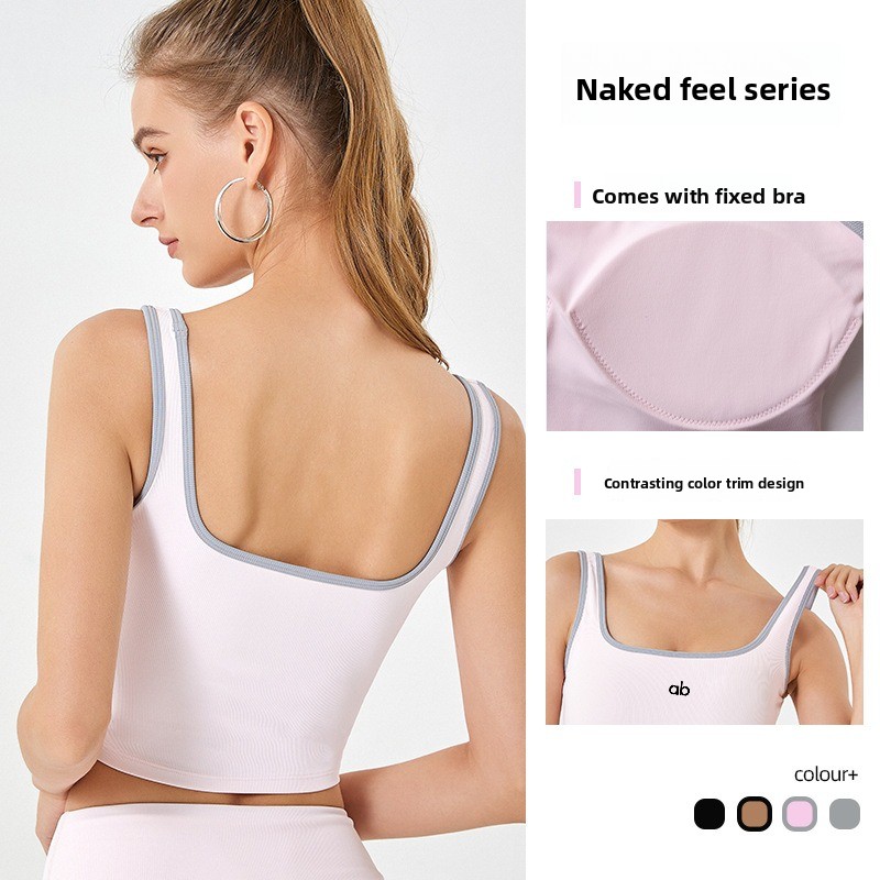 女性用サマーリブヨガタンクトップ、内蔵パッド付きストラップ、 - Tank Top Ribbed のレビューと価格