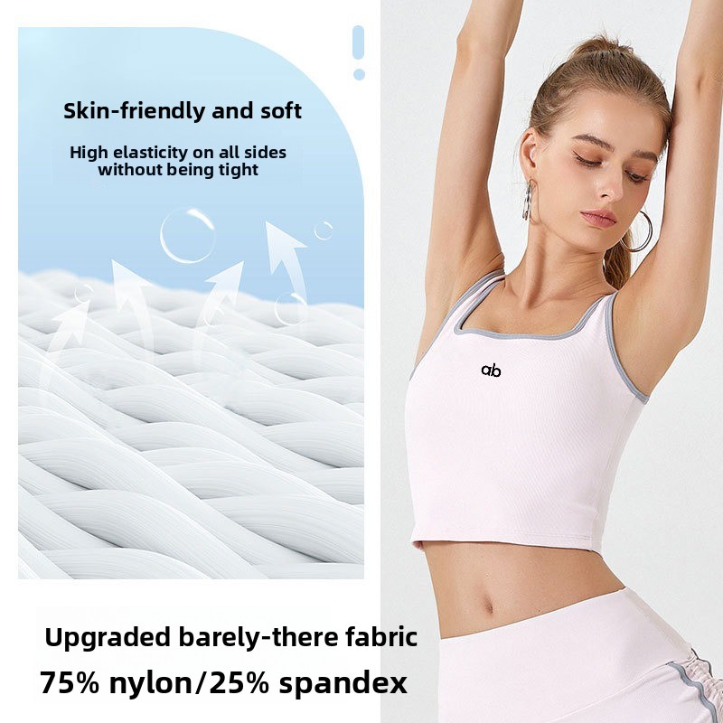 女性用サマーリブヨガタンクトップ、内蔵パッド付きストラップ、 - Tank Top Ribbed のレビューと価格