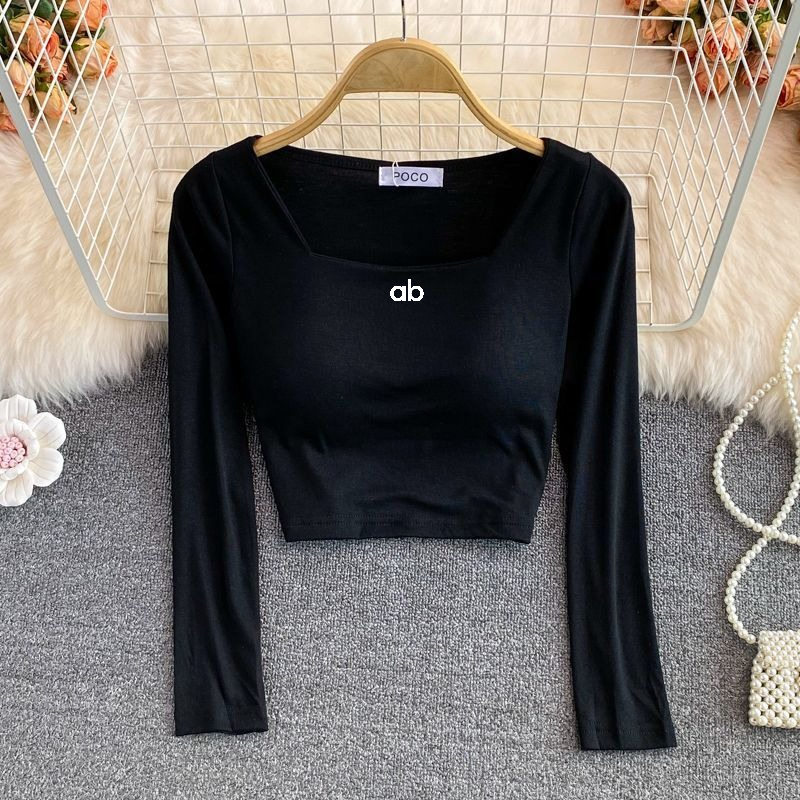 レディース韓国ファッションスクエアネック長袖Tシャツ、内蔵ブ - Base Layer Top のレビューと価格