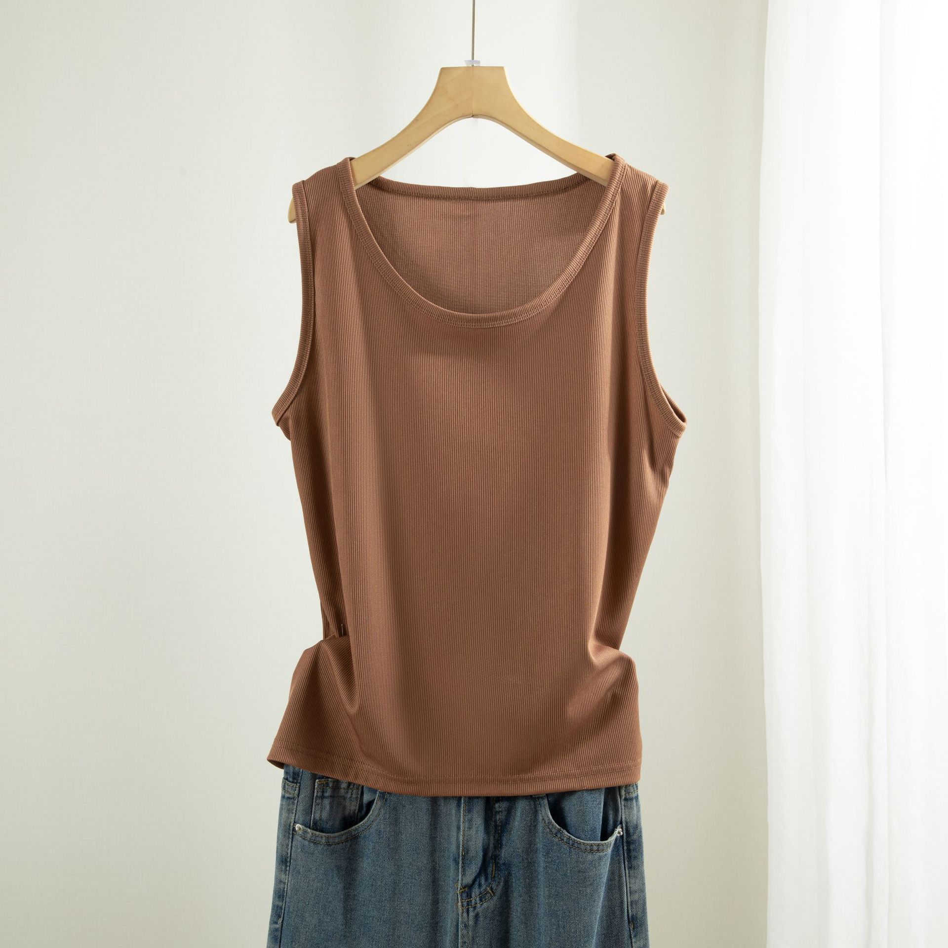 女性用リブ編みシルクTシャツ,リブトップ,VネックTシャツ, - Tank Top Ribbed のレビューと価格