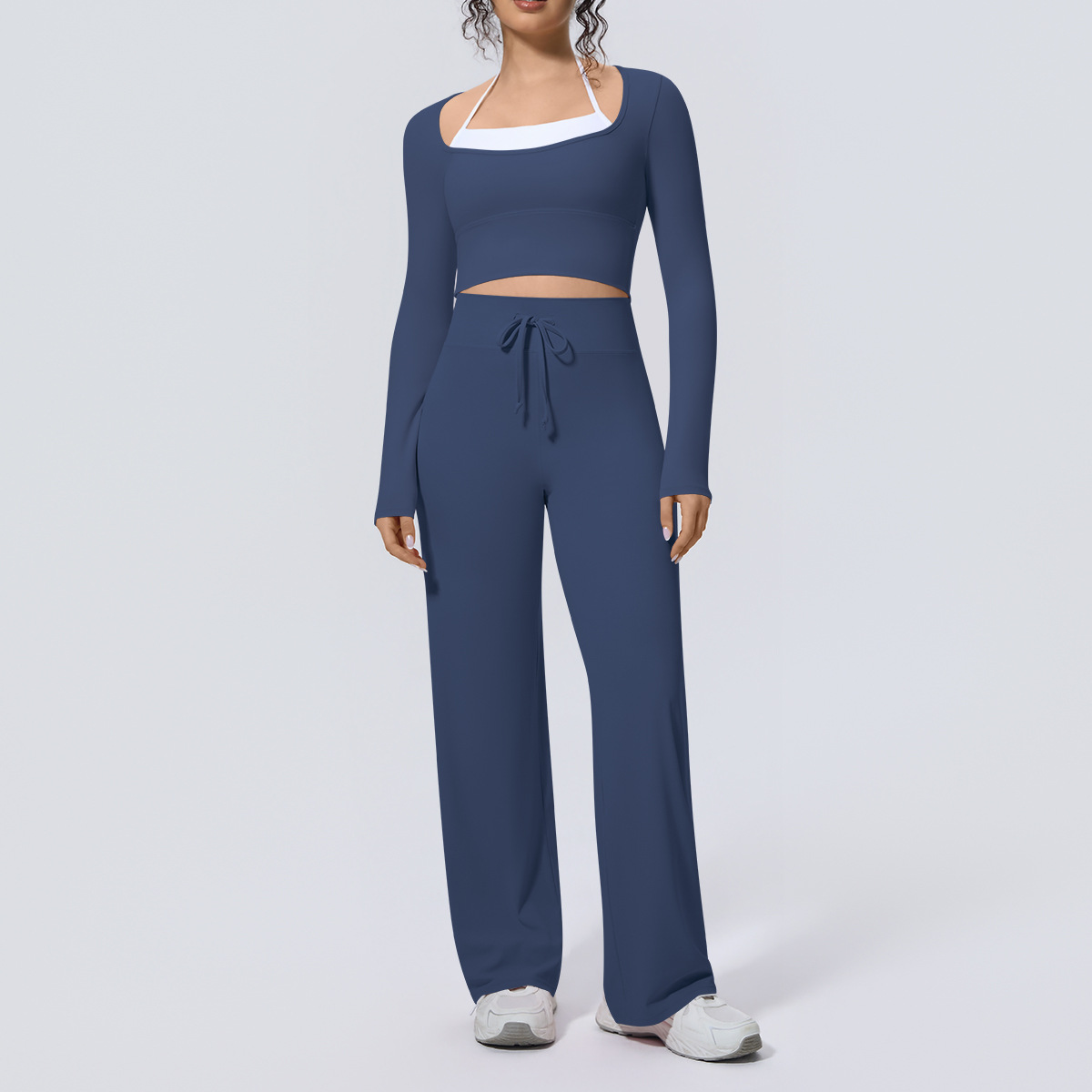 女性用ヨガスーツ 2点セット スクエアネック 長袖クロップト - Compression Long Pant のレビューと価格