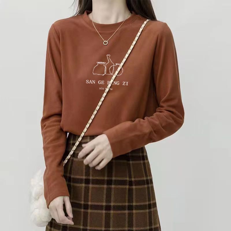 女性用韓国風クルーネック起毛ドラロンサーマルトップス 冬用厚 - Undershirt Crew Neck のレビューと価格