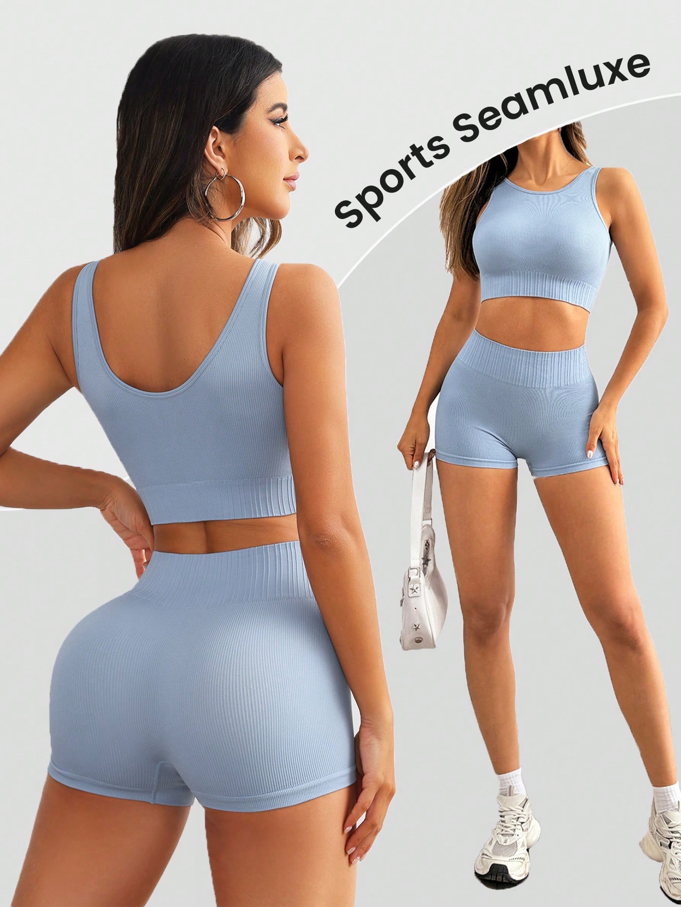 女性用シームレスリブ編みヨガセット ノースリーブ ラウンドネ - Tank Top Ribbed のレビューと価格